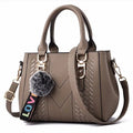 Women's Embroidery PU Leather Messenger Bag – Satchel Handbag with Fur Pom Detail
