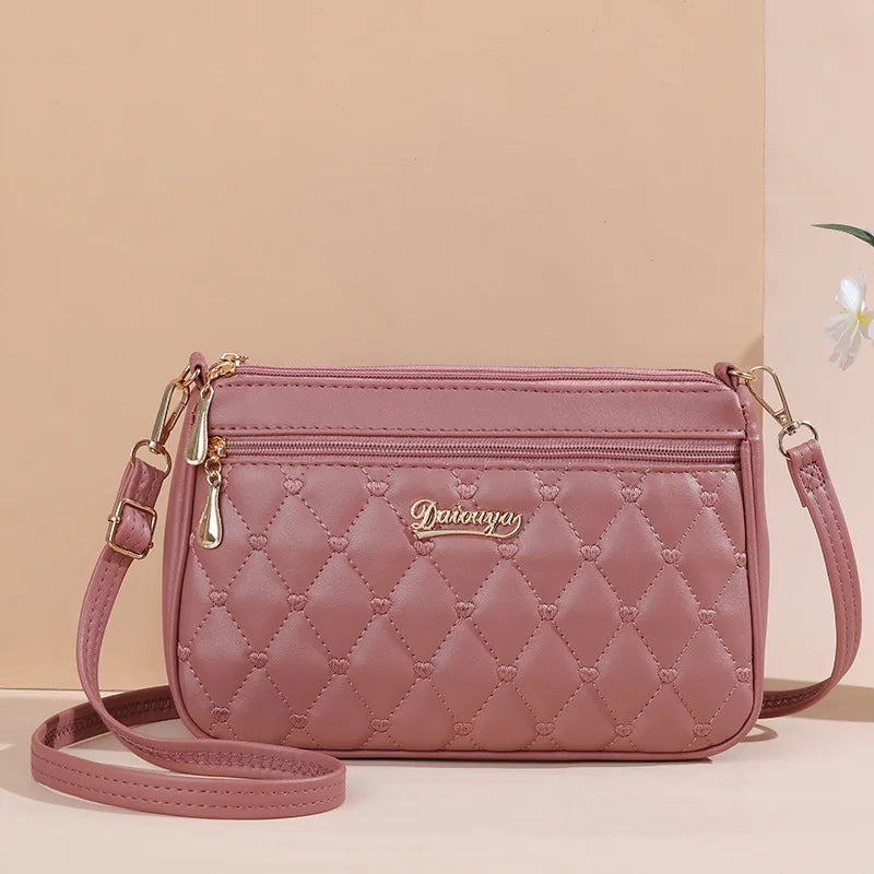 Women's Embroidery PU Leather Messenger Bag – Satchel Handbag with Fur Pom Detail