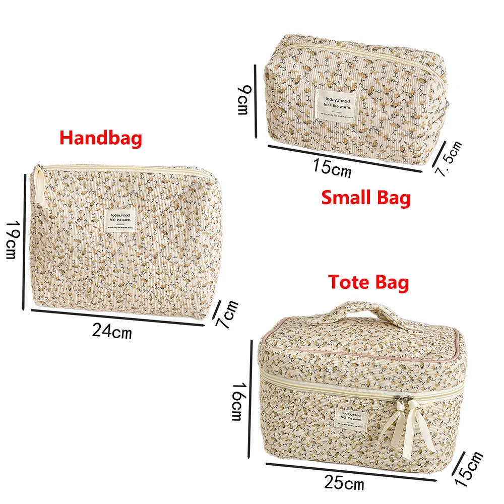 Vintage Floral Quilted Cosmetic Bag – Women's Travel Makeup Organizer Pouch