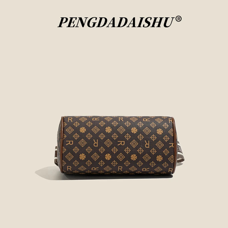 Women's Alphabet Print Retro Pillow Crossbody Bag – PU Leather Mini Shoulder Purse