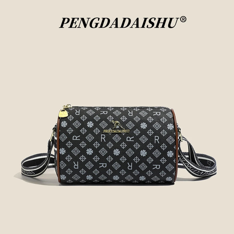 Women's Alphabet Print Retro Pillow Crossbody Bag – PU Leather Mini Shoulder Purse