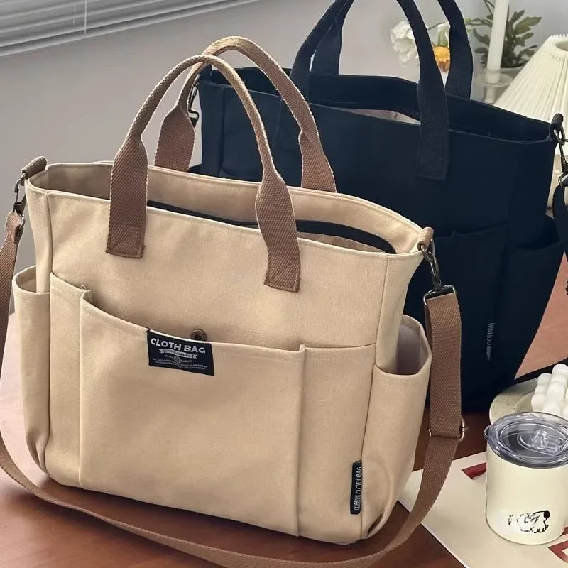 Women's Canvas Large Capacity Shoulder Bag – Laptop Tote for Work & School