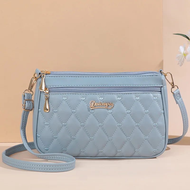 Women's Embroidery PU Leather Messenger Bag – Satchel Handbag with Fur Pom Detail