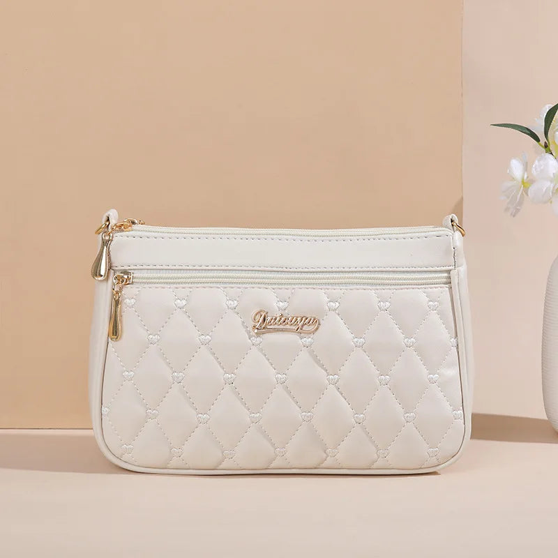 Women's Embroidery PU Leather Messenger Bag – Satchel Handbag with Fur Pom Detail