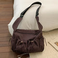 Women's Korean Nylon Plaid Drawstring Tote Bag – Pleated Cloud Crossbody Shoulder Bag