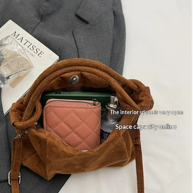 Women's Retro Suede Crossbody Bag – Casual Soft Shoulder Commuting Bag