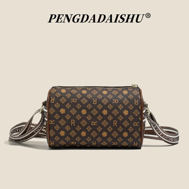 Women's Alphabet Print Retro Pillow Crossbody Bag – PU Leather Mini Shoulder Purse