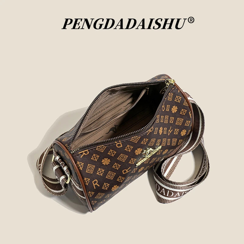 Women's Alphabet Print Retro Pillow Crossbody Bag – PU Leather Mini Shoulder Purse