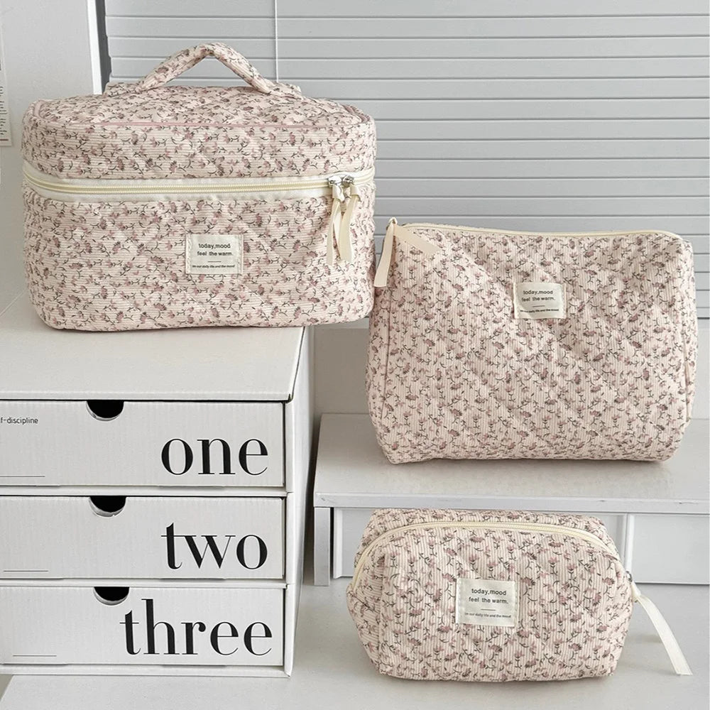 Vintage Floral Quilted Cosmetic Bag – Women's Travel Makeup Organizer Pouch