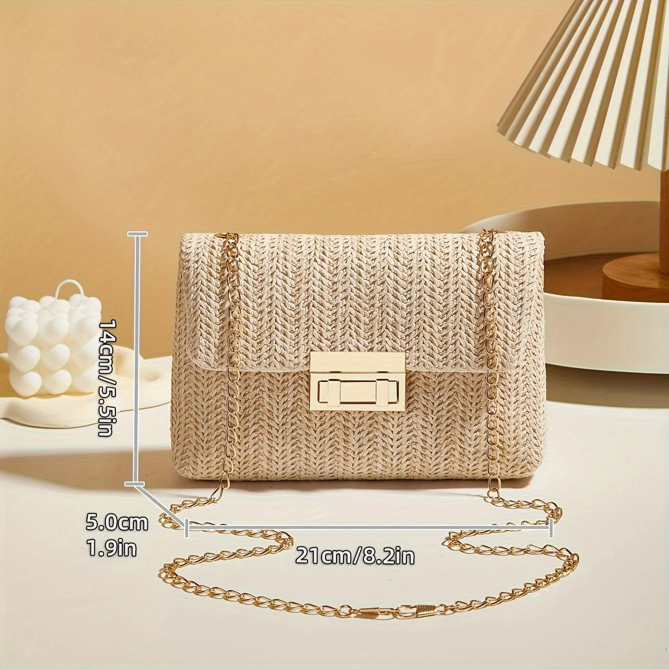 Women's Woven Straw Crossbody Bag – Handwoven Shoulder Purse with Lock Closure