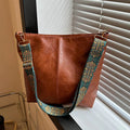 Women's Large Capacity PU Leather Shoulder Bag – Wide Geometric Strap Crossbody