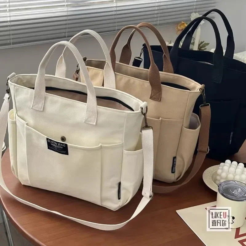 Women's Canvas Large Capacity Shoulder Bag – Laptop Tote for Work & School