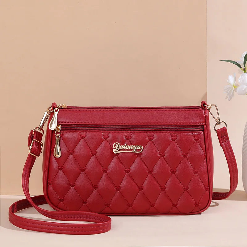 Women's Embroidery PU Leather Messenger Bag – Satchel Handbag with Fur Pom Detail