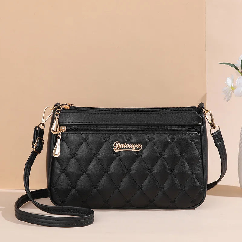 Women's Embroidery PU Leather Messenger Bag – Satchel Handbag with Fur Pom Detail